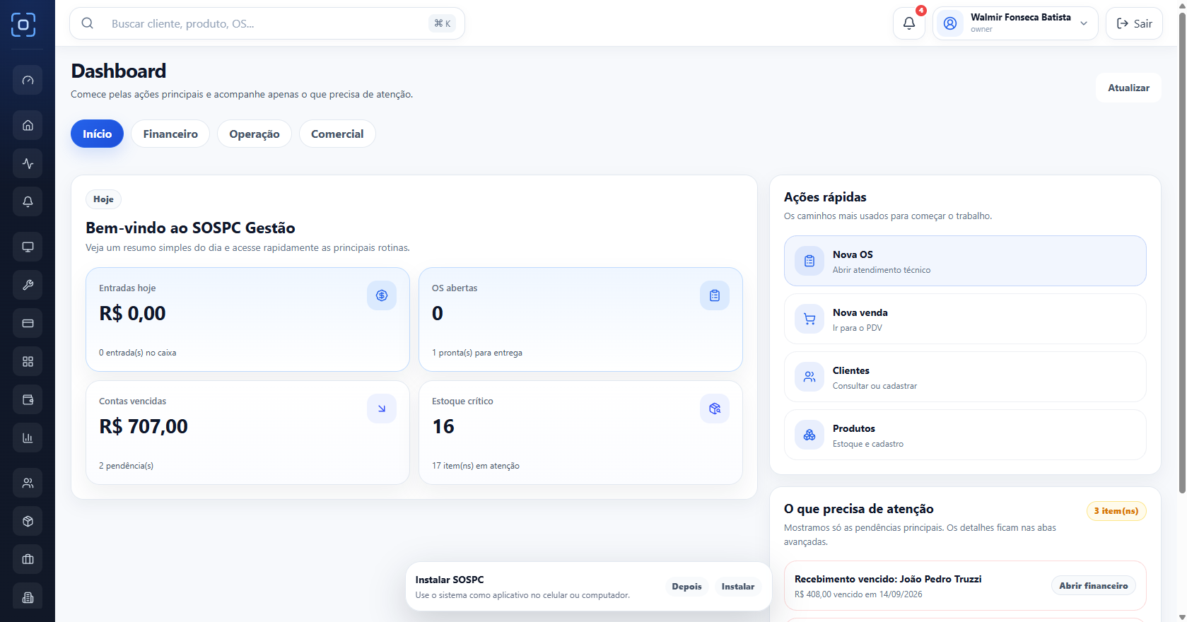 Dashboard SOSPC Gestão